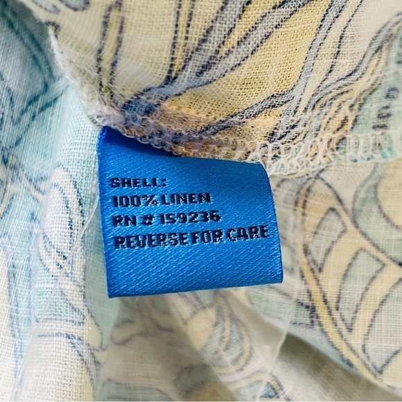 J McLaughlin Women’s Linen Shirt Aqua Yellow Tropical Print Button Down NWT $188 - Picture 15 of 15
